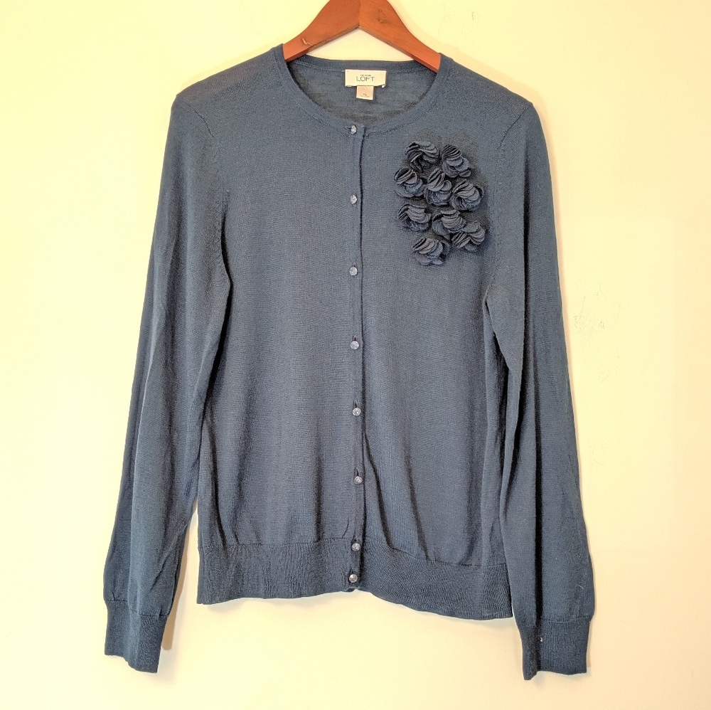 LOFT Cardigan Floral Crystal Button XL